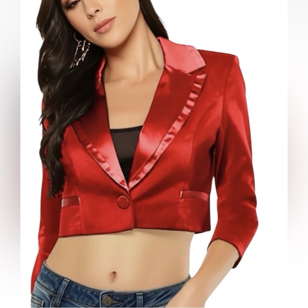 7 for all Mankind Women's Velvet Blazer Red Cropped Collared Jacket New Medium